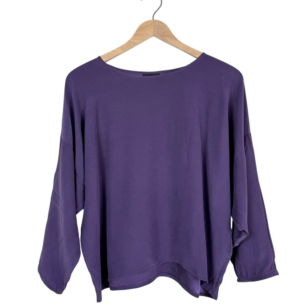 Vintage 80s 90s Eileen Fisher Violet Purple Silk Blouse Women’s S/M Minimalist